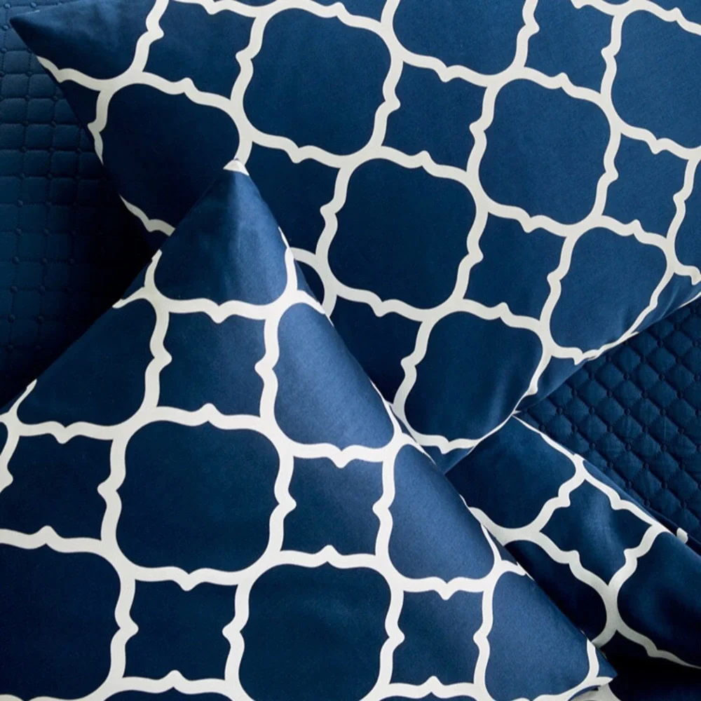 NWT Charter Club Geometric Dove 2 PC Duvet Cover Set, Twin, Navy Peony